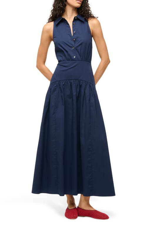 Staud Romy Sleeveless Maxi Shirtdress In Navy