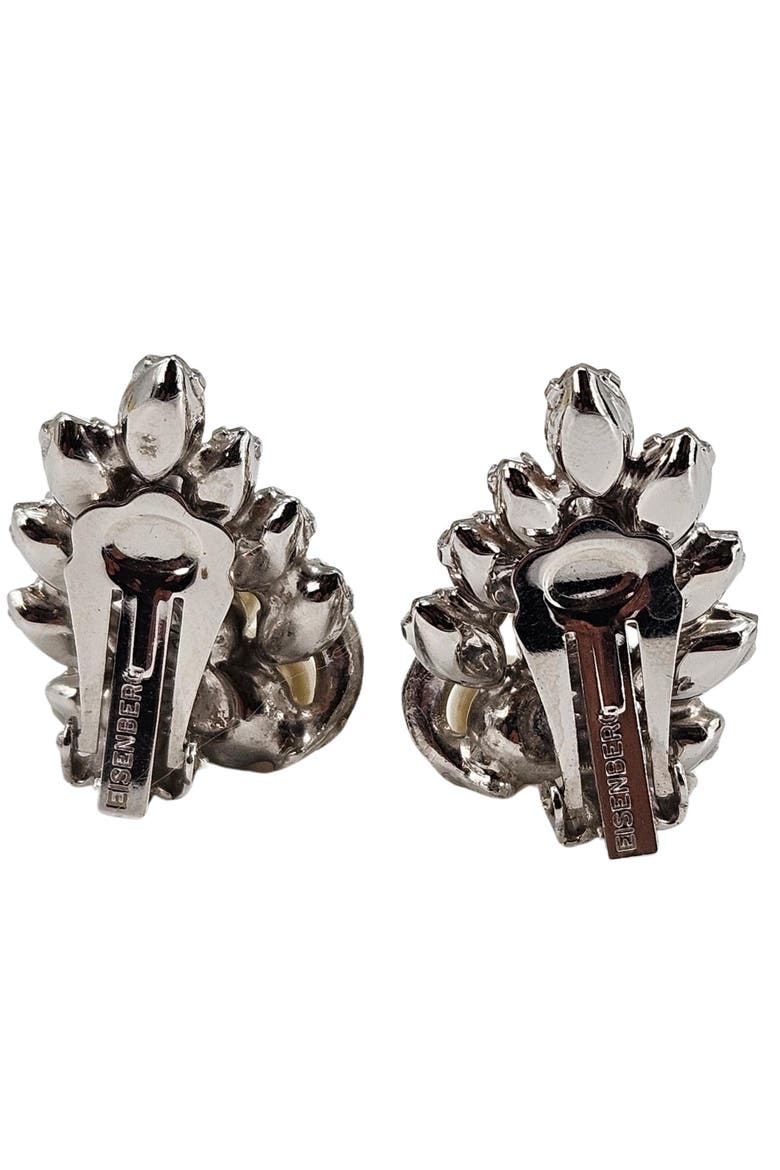 Vintage Clear Rhinestone & Pearl Earrings, Alternate, color, Silver