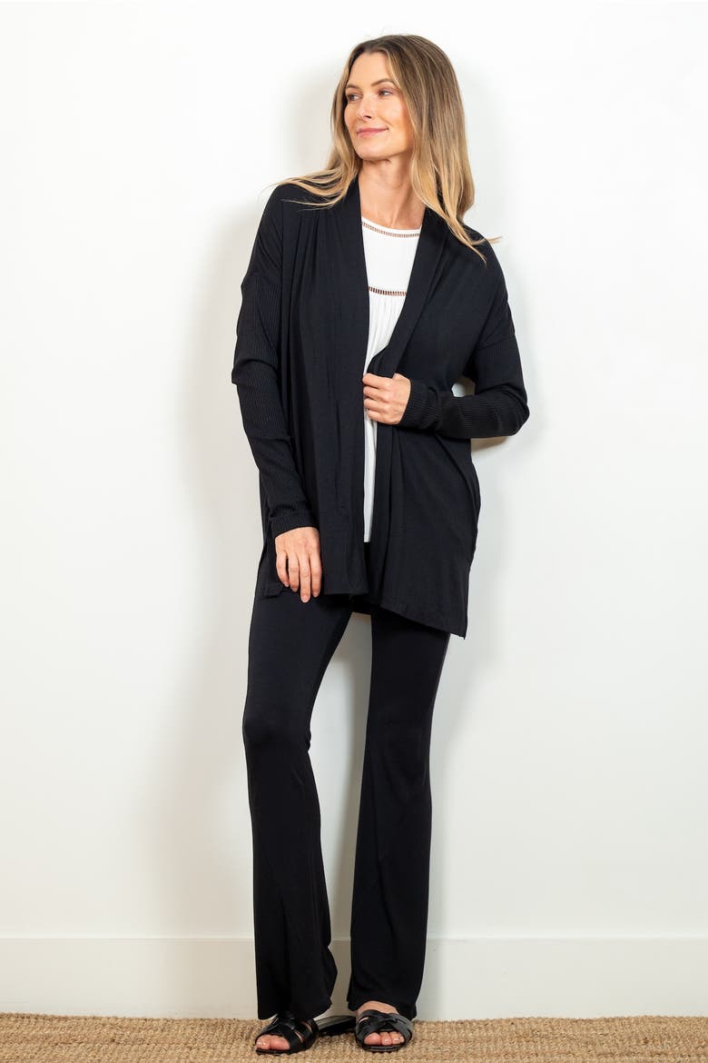 BFF Open Front Lightweight Pocketed Cardigan, Alternate, color, Black