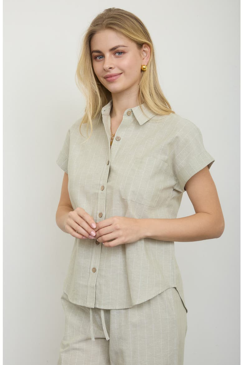 Stripe Cotton & Linen Button-Up Shirt, Alternate, color, OLIVE