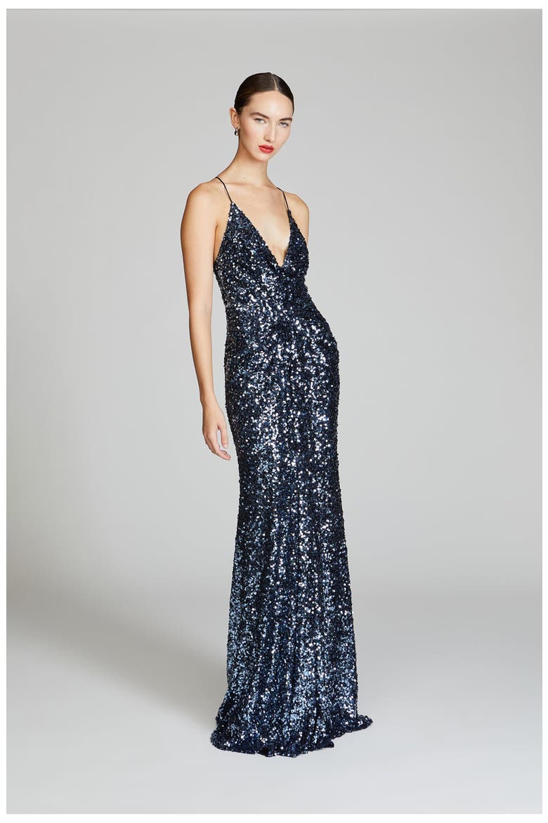 Manon Sequins Gown, Alternate, color, Indigo Confetti