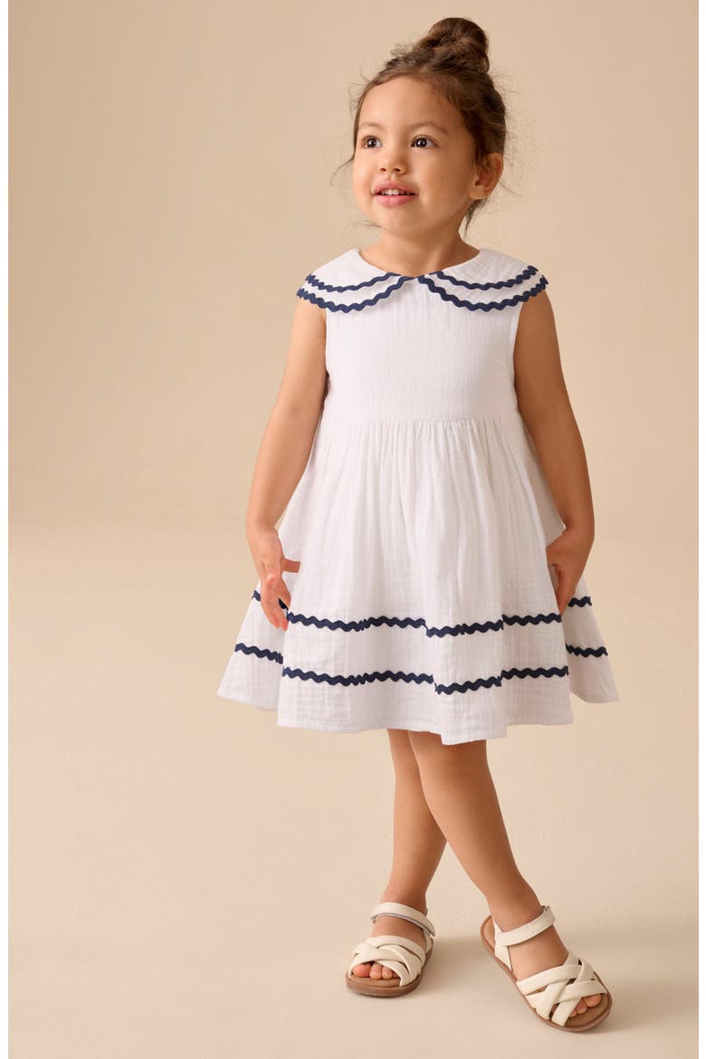 Kids' Frill Collar Cotton Gauze Dress, Alternate, color, WHITE