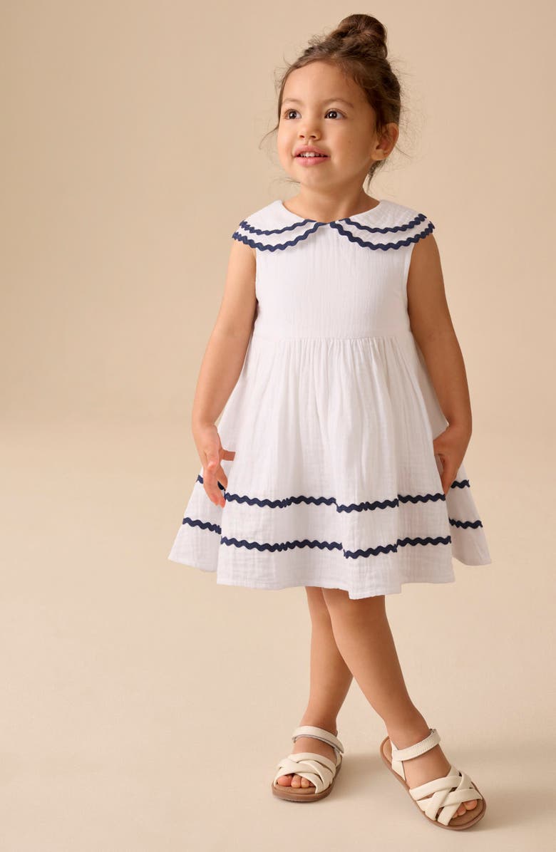 NEXT Kids' Frill Collar Cotton Gauze Dress, Alternate, color, White