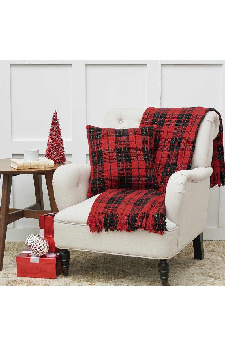 C&F Home Red & Black Plaid Christmas Cotton Blend Accent Throw Pillow 18" x 18", Alternate, color,
