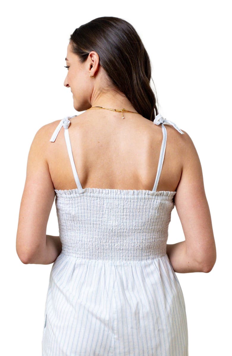 Hope 
Henry Women
s Organic Smocked Button Front Jumpsuit, Alternate, color, Classic Blue Ticking Stripe