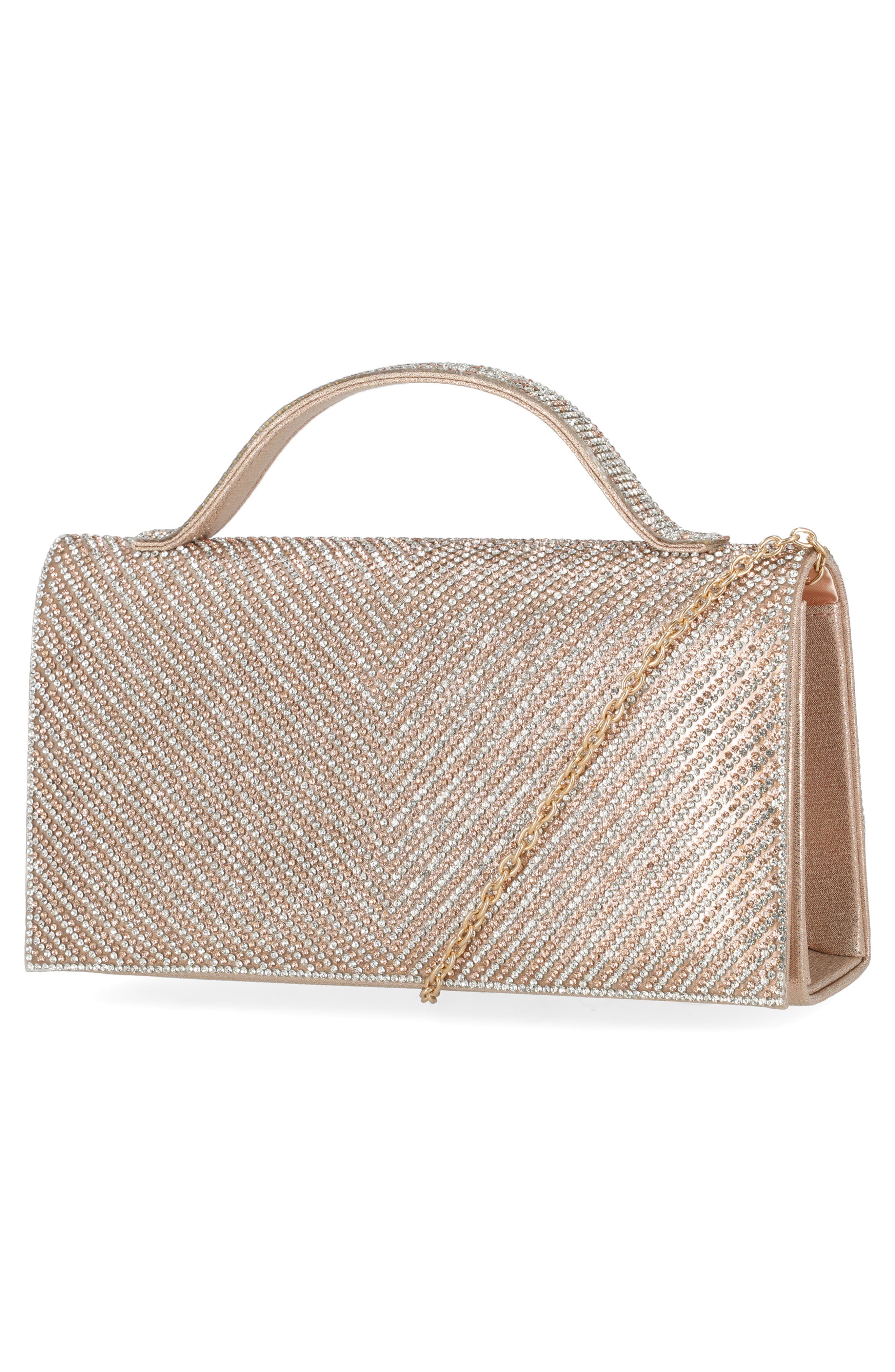 Felicia Rhinestone Embellished Top Handle Clutch, Alternate, color, GOLD CHEVERON