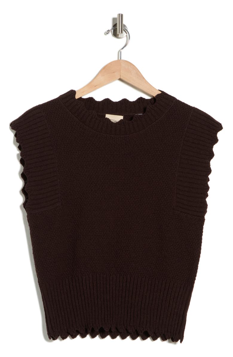 ELIE ELIE TAHARI Scalloped Sleeveless Sweater, Main, color, Ganache