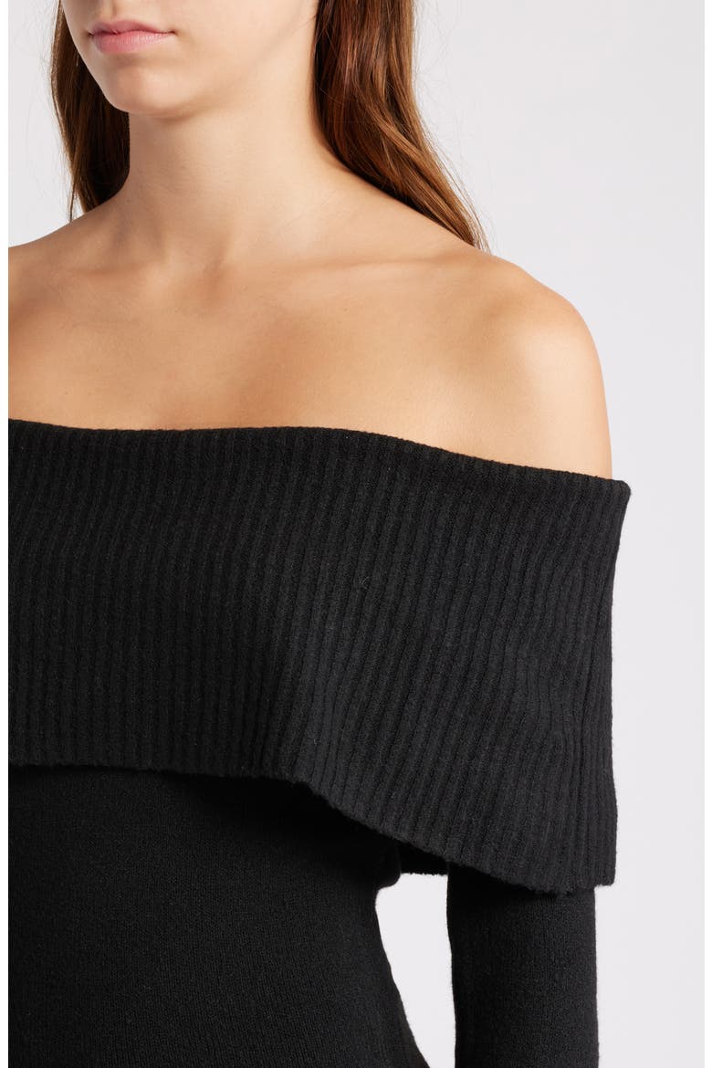 Off the Shoulder Long Sleeve Knit Dress, Alternate, color, BLACK