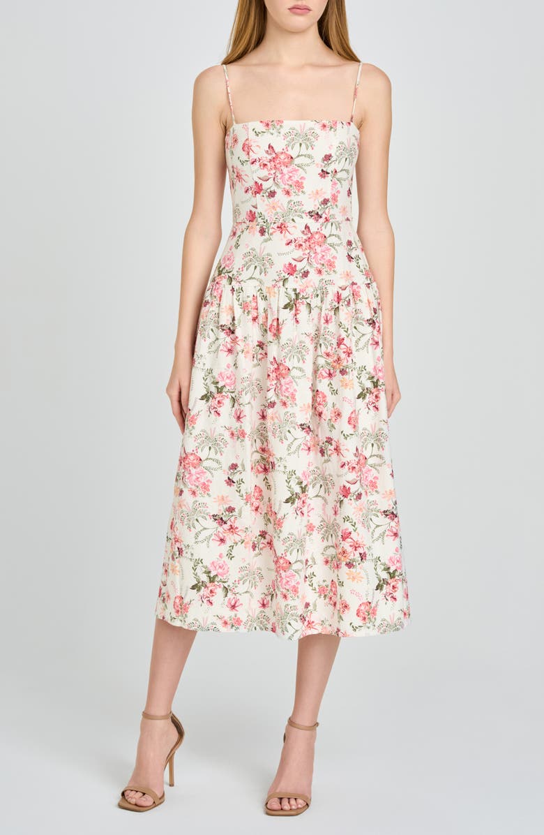 WAYF Juliet Floral Midi Dress, Main, color, Pink Bouquet