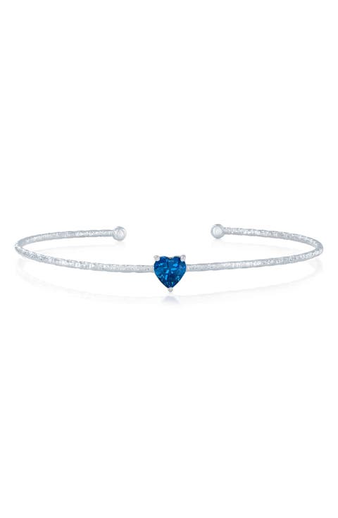 Birthstone Cubic Zirconia Heart Open Cuff Bracelet