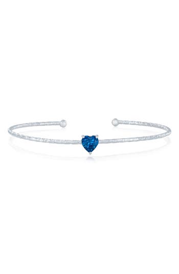 Simona Birthstone Cubic Zirconia Heart Open Cuff Bracelet In Blue