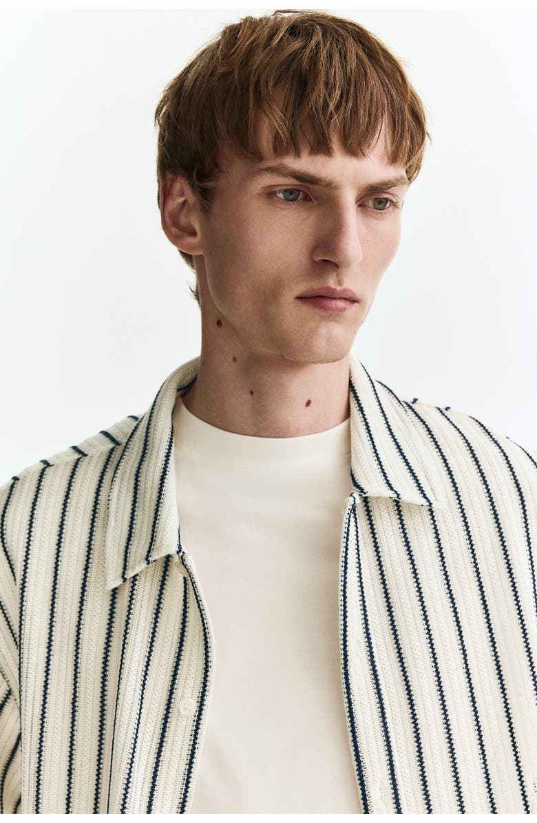 H&M Regular Fit Textured-knit Shirt, Alternate, color, White/Striped