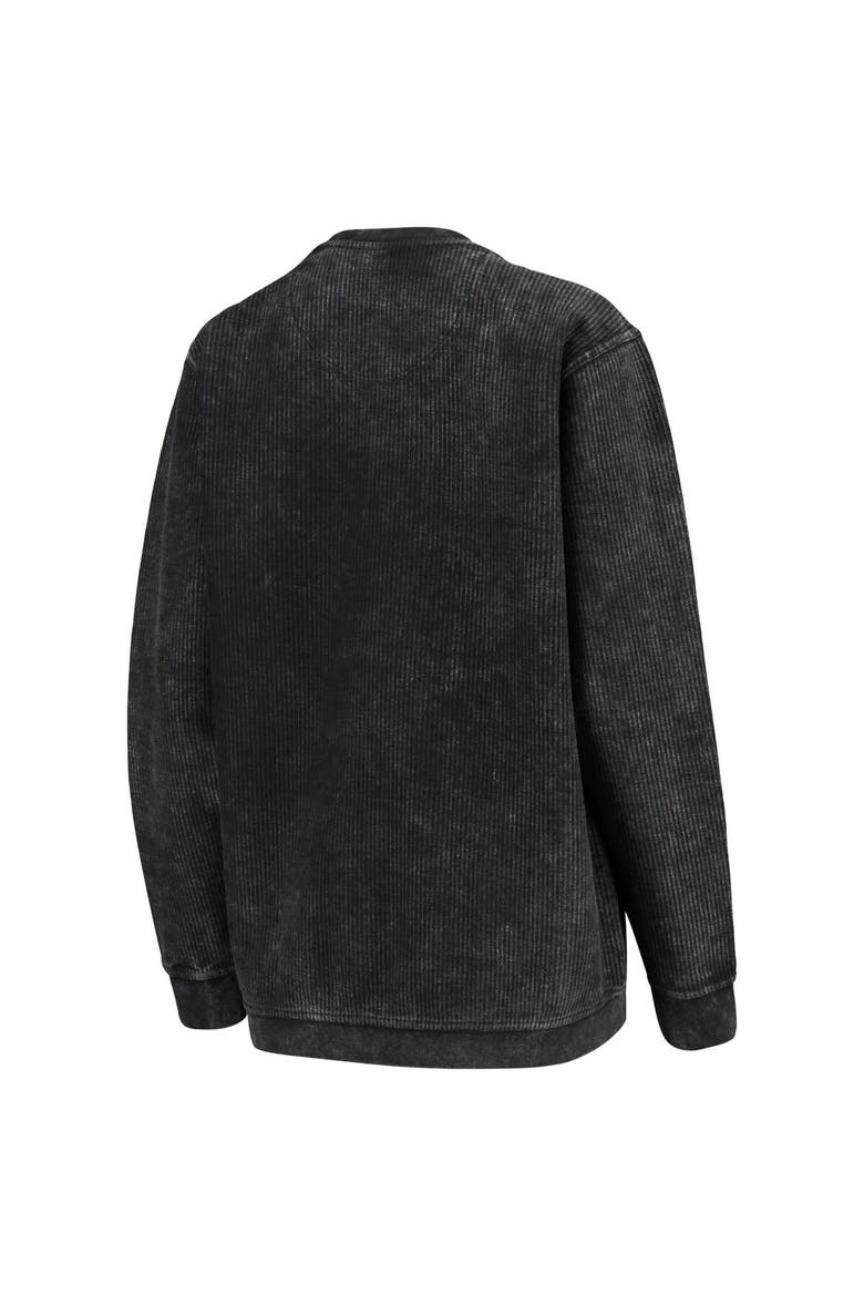 Women's Pressbox Black Purdue Boilermakers Comfy Cord Vintage Wash Basic Arch Pullover Sweatshirt, Alternate, color, Black
