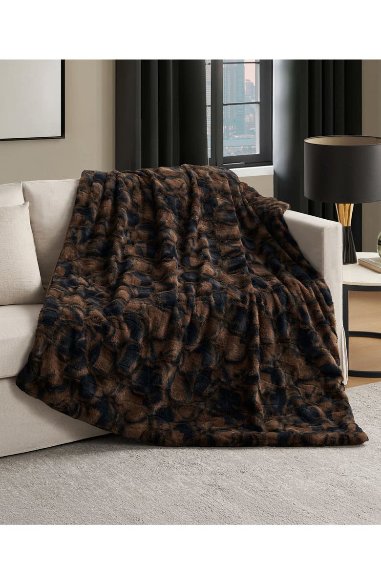 Nine West Print Embossed Oversize Blanket, Alternate, color, Cocao Nibs Brown