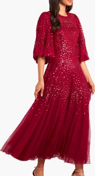 Needle & Thread Scallop Sequin Round Neck Maxi Dress