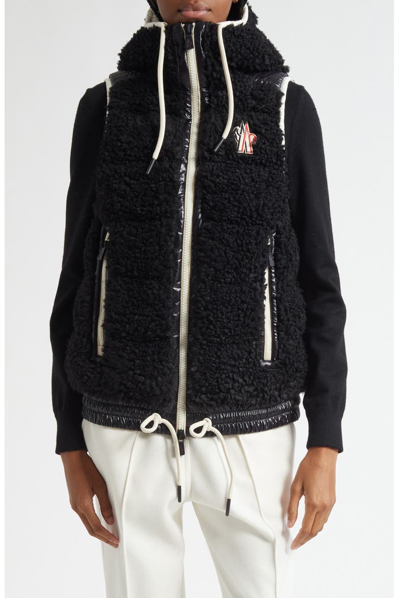Faux Shearling Hooded Down Vest, Main, color, BLACK