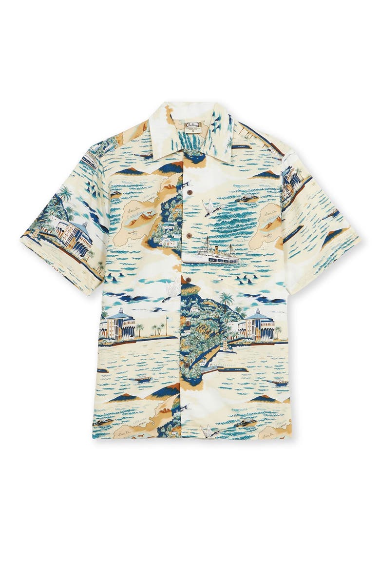 Santacatalina Tropical Print Short Sleeve Shirt, Main, color, White