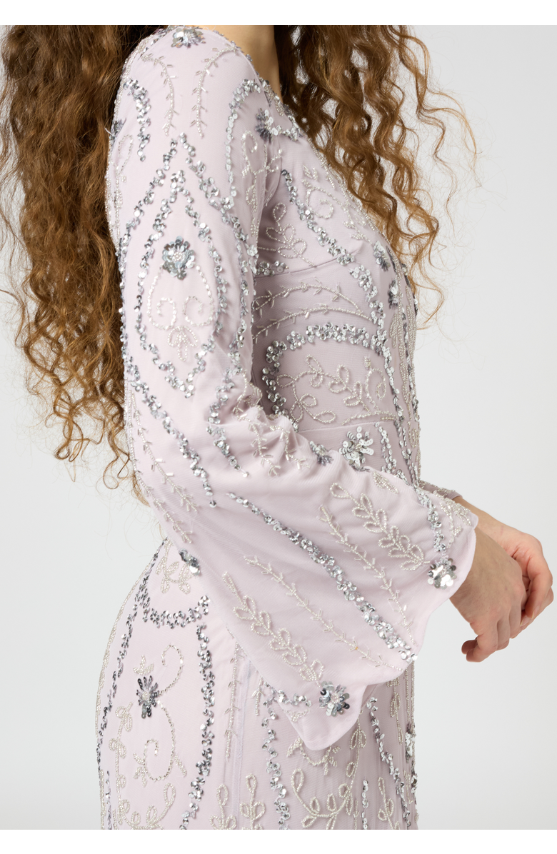 MARYISA Occasion Modest Embellished Sequin Beaded Floral Evening Dress, Alternate, color, Lilac