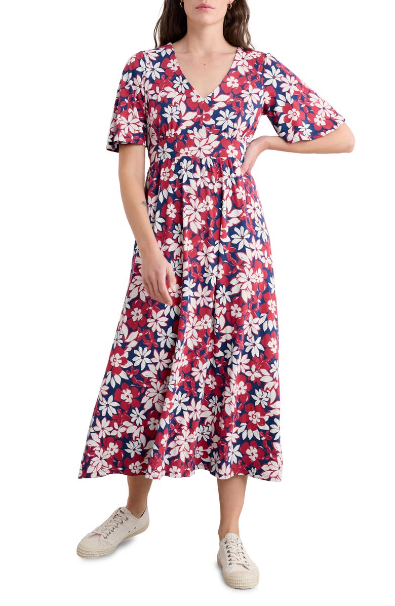 Seasalt Cornwall Chateaux Floral Print Organic Cotton Midi Dress, Main, color, Seashore Floral Yacht