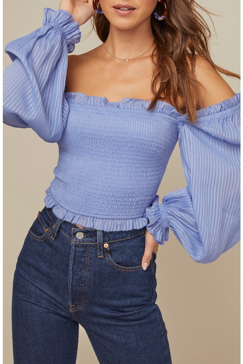 Smocked Balloon Sleeve Top, Alternate, color, PERIWINKLE SHADOW STRIPE