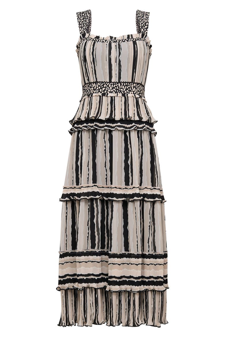 Cato Tiered Ruffle Midi Dress, Alternate, color, TORN FLAG BLK