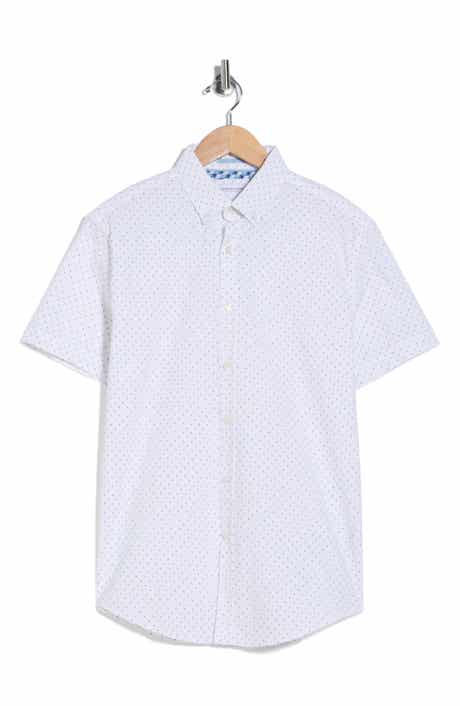 DENIM AND FLOWER Dot Print Short Sleeve Button-Down Shirt