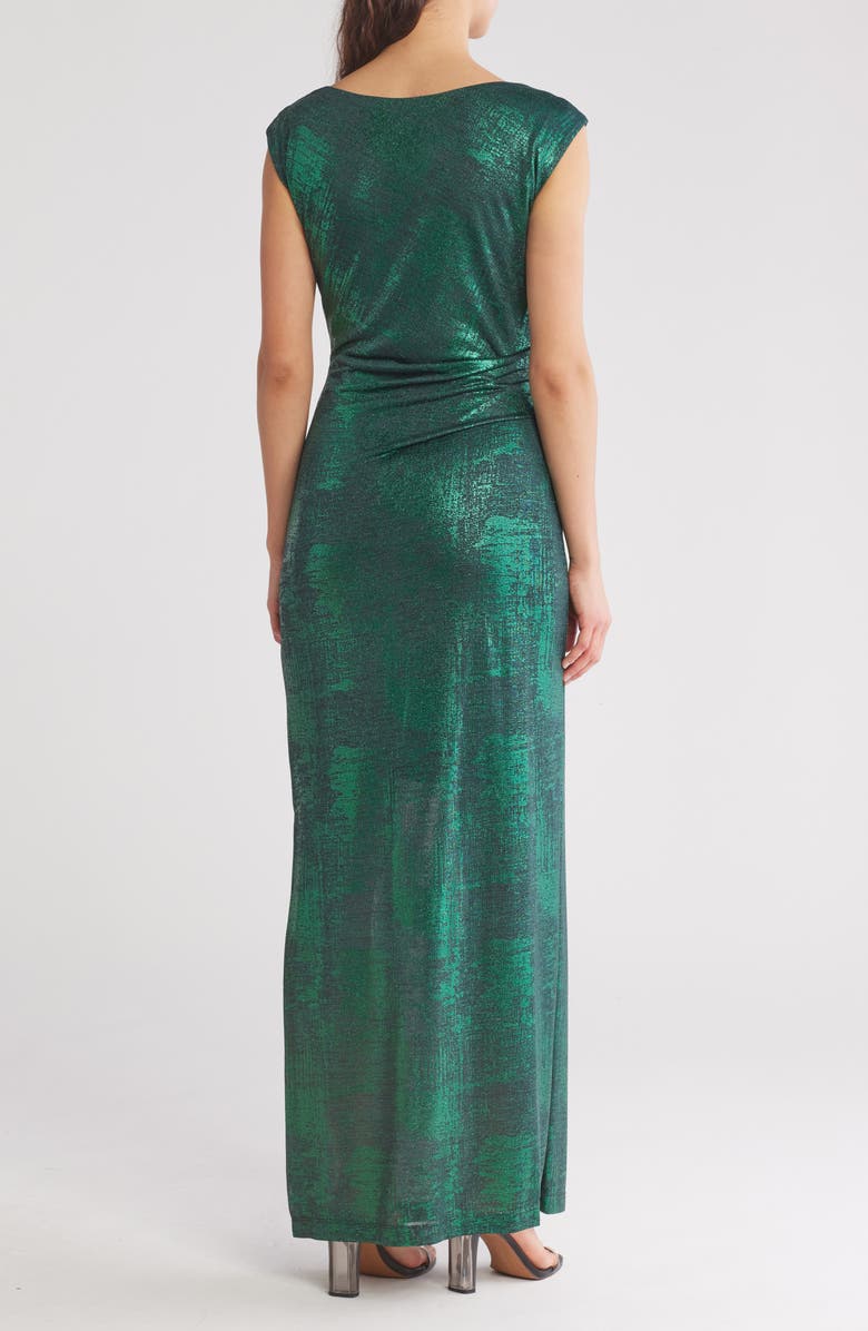 Connected Apparel Metallic Cowl Neck Sleeveless Gown, Alternate, color, Emerald