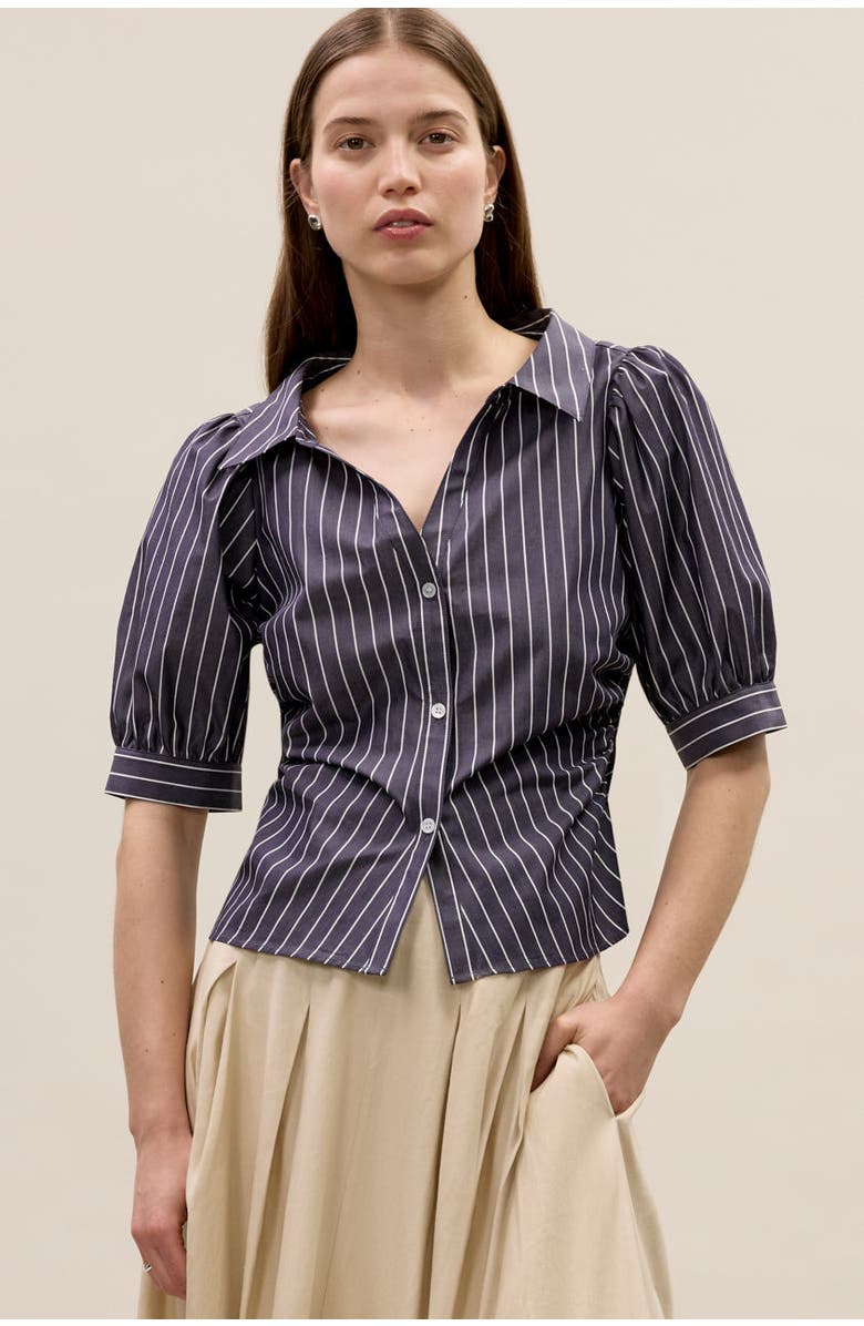 Rebecca Taylor Isla Stripe Poplin Shirt, Main, color, Navy Stripe