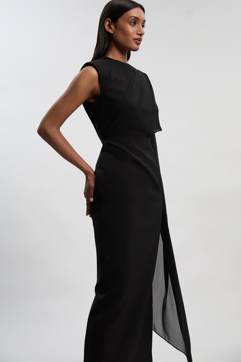 Tailored Cape Drape Maxi Dress, Alternate, color, Black