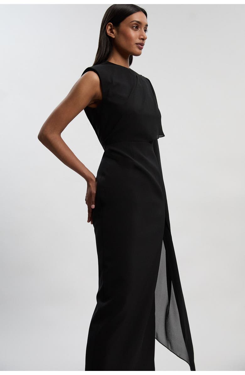 Karen Millen Tailored Cape Drape Maxi Dress, Alternate, color, Black