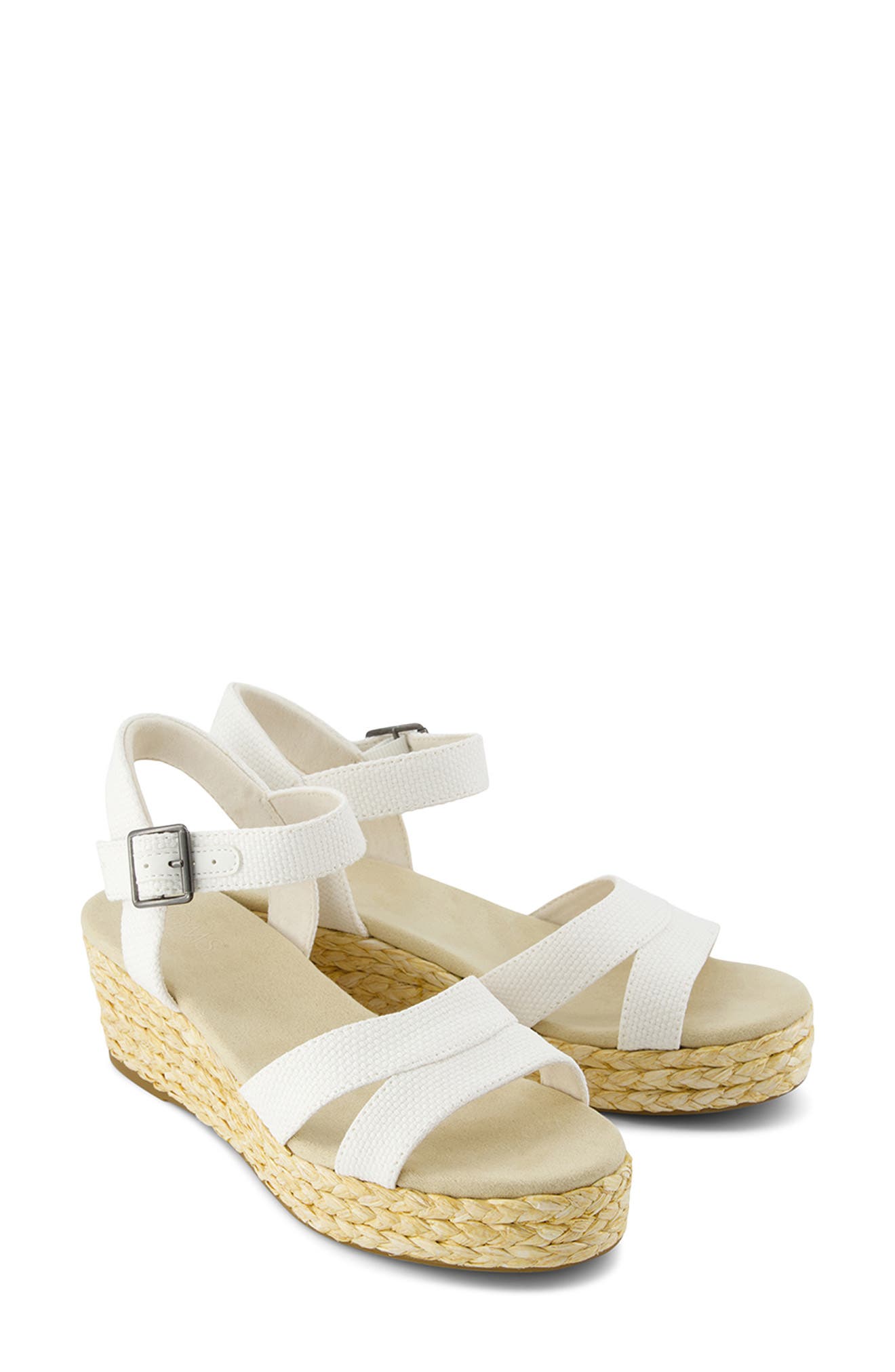 TOMS Audrey Ankle Strap Espadrille Platform Wedge Sandal, Alternate, color, White