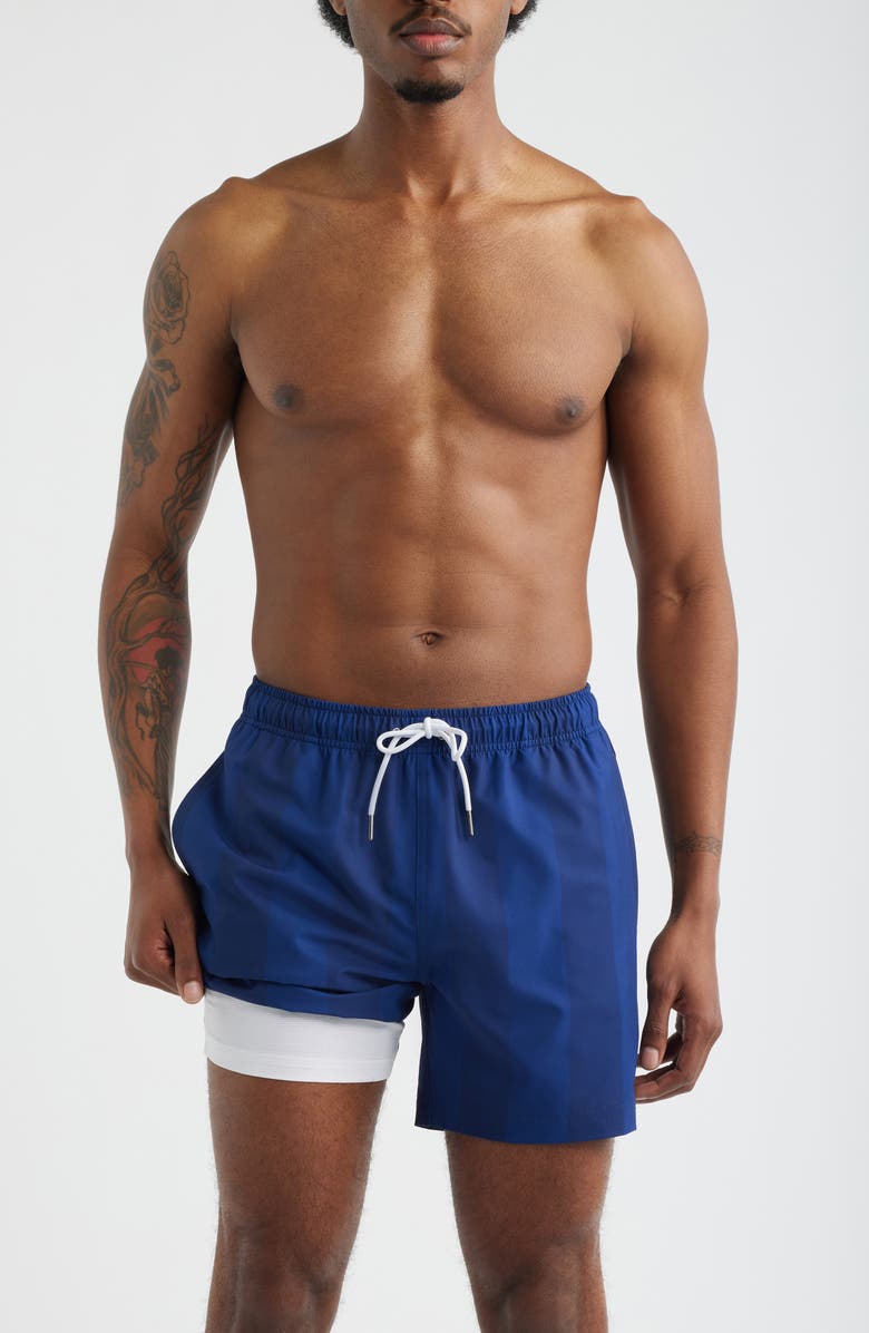 MAVRANS Navy Tonal Cabana Swim Trunks, Alternate, color, 