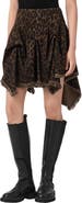 AllSaints Crissy Leopard Print Gathered Denim Skirt