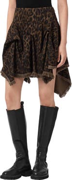 AllSaints Crissy Leopard Print Gathered Denim Skirt