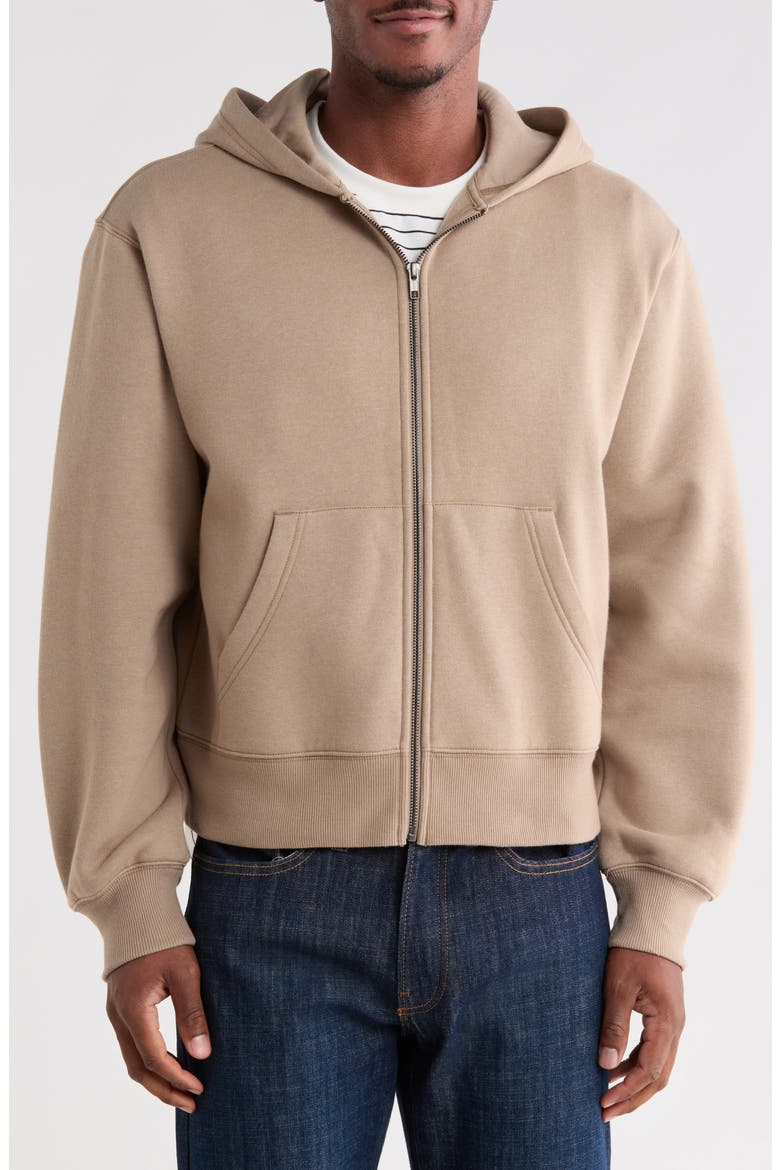 Cropped Fleece Zip Hoodie, Main, color, TAN TEAK