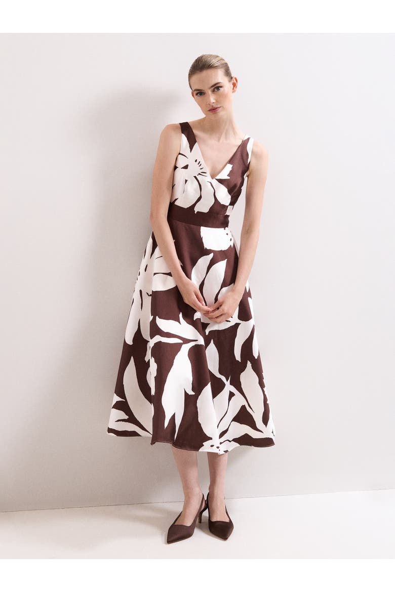Delicia V-Neck Print Dress, Main, color, Brown