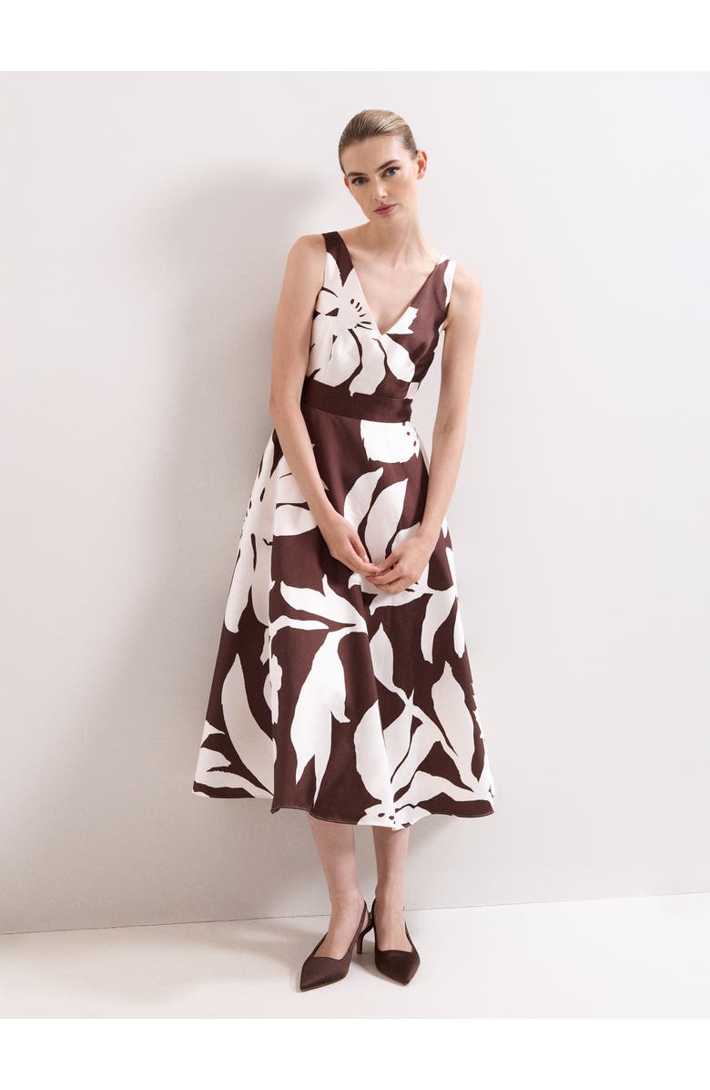 Phase Eight Delicia V-Neck Print Dress, Main, color, Brown