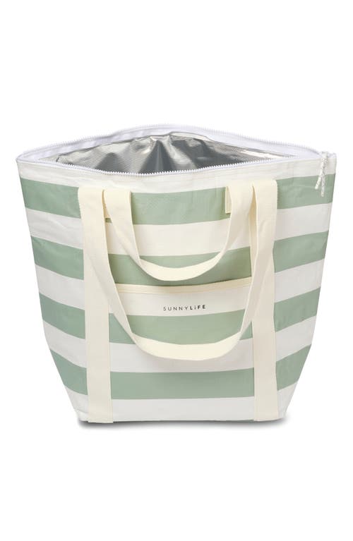 Sunnylife Light Insulated Cooler Tote In La Palma Sage Stripe
