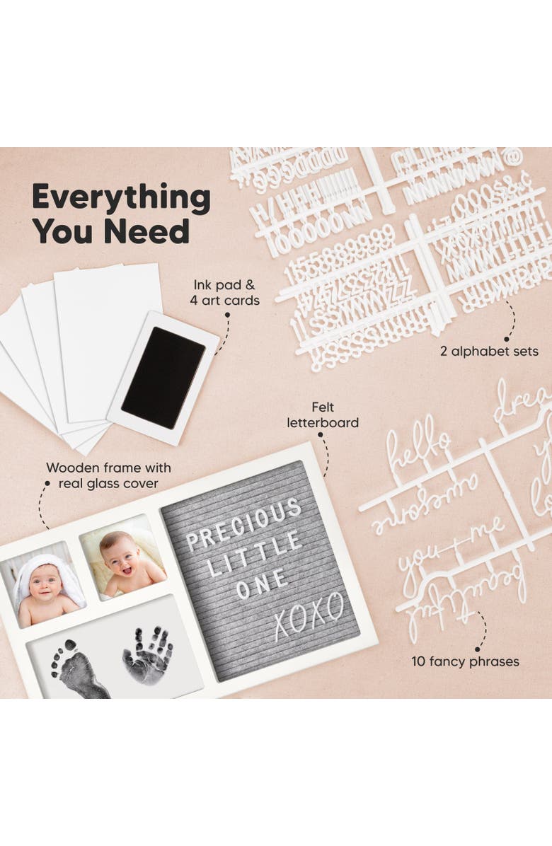 KeaBabies Heartfelt Clean Touch Inkless Hand & Footprint Frame Kit with Letterboard, Alternate, color, Alpine White