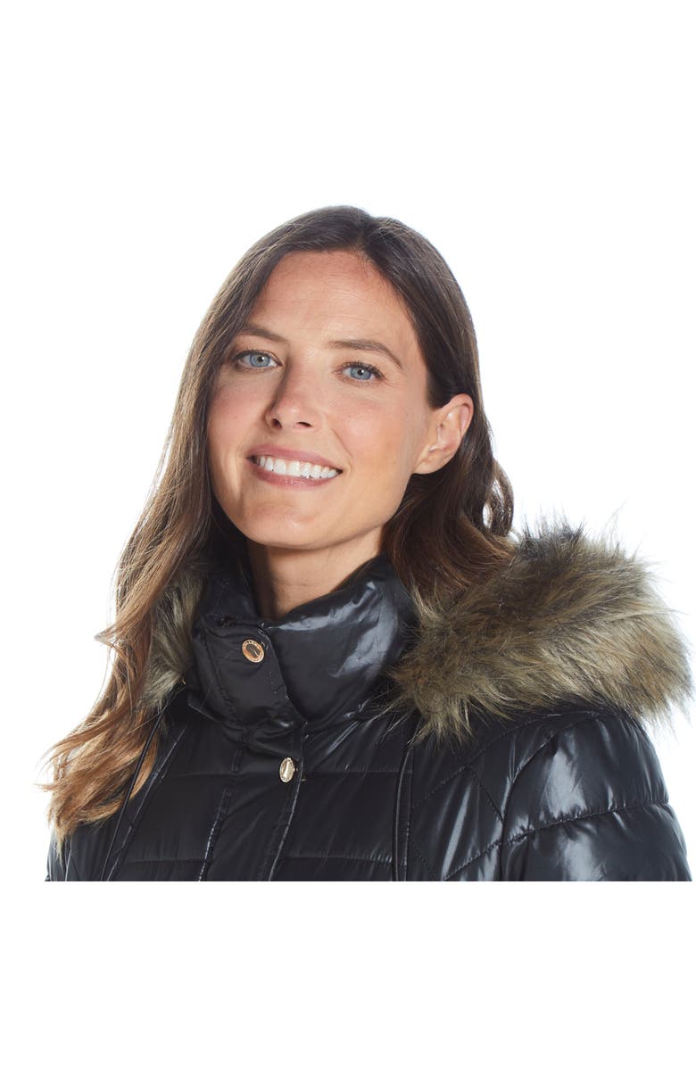 Gallery Water Resistant Hooded Puffer Coat with Faux Fur Trim, Alternate, color,