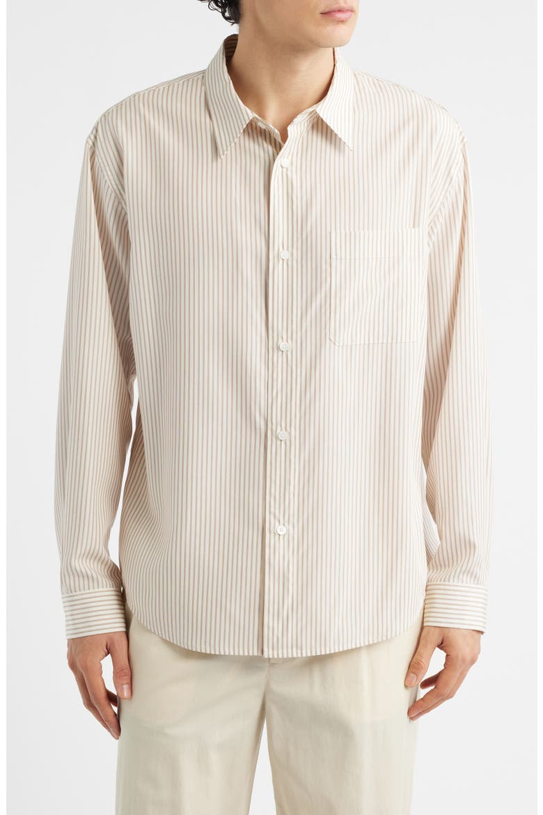 Stripe Relaxed Fit Button-Up Shirt, Main, color, BROWN STRIPE