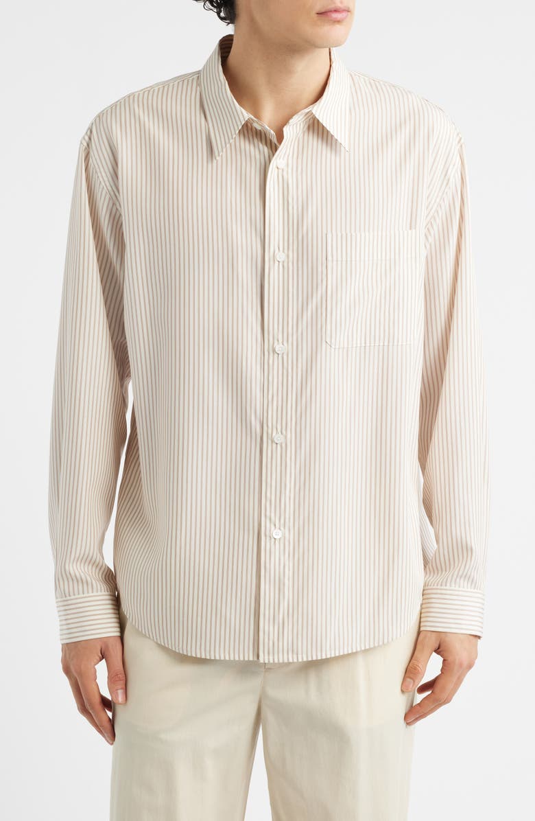 FRAME Stripe Relaxed Fit Button-Up Shirt, Main, color, Brown Stripe