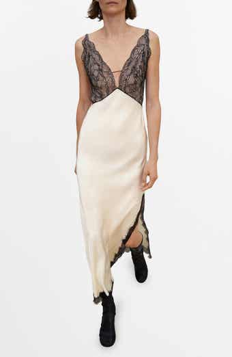 MANGO Selection Lace Trim Satin Slipdress