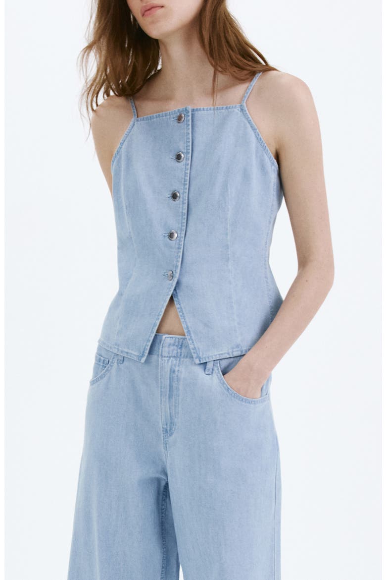 Crop Nonstretch Denim Vest, Main, color, LIGHT BLUE