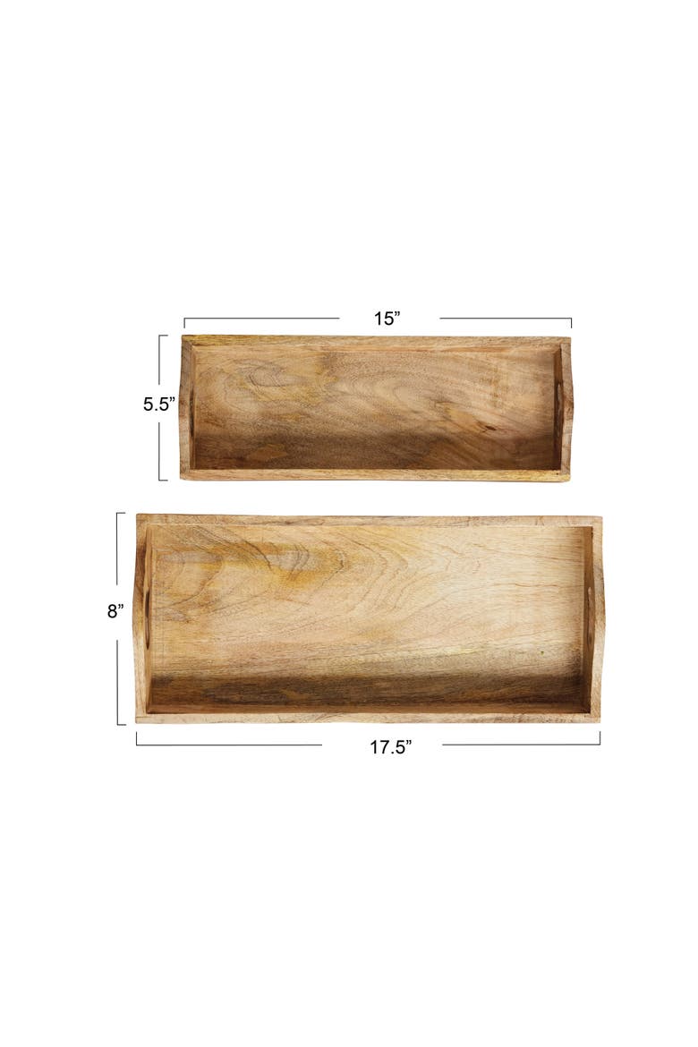 Rectangle Mango Wood Trays, Set of 2, Alternate, color, Brown