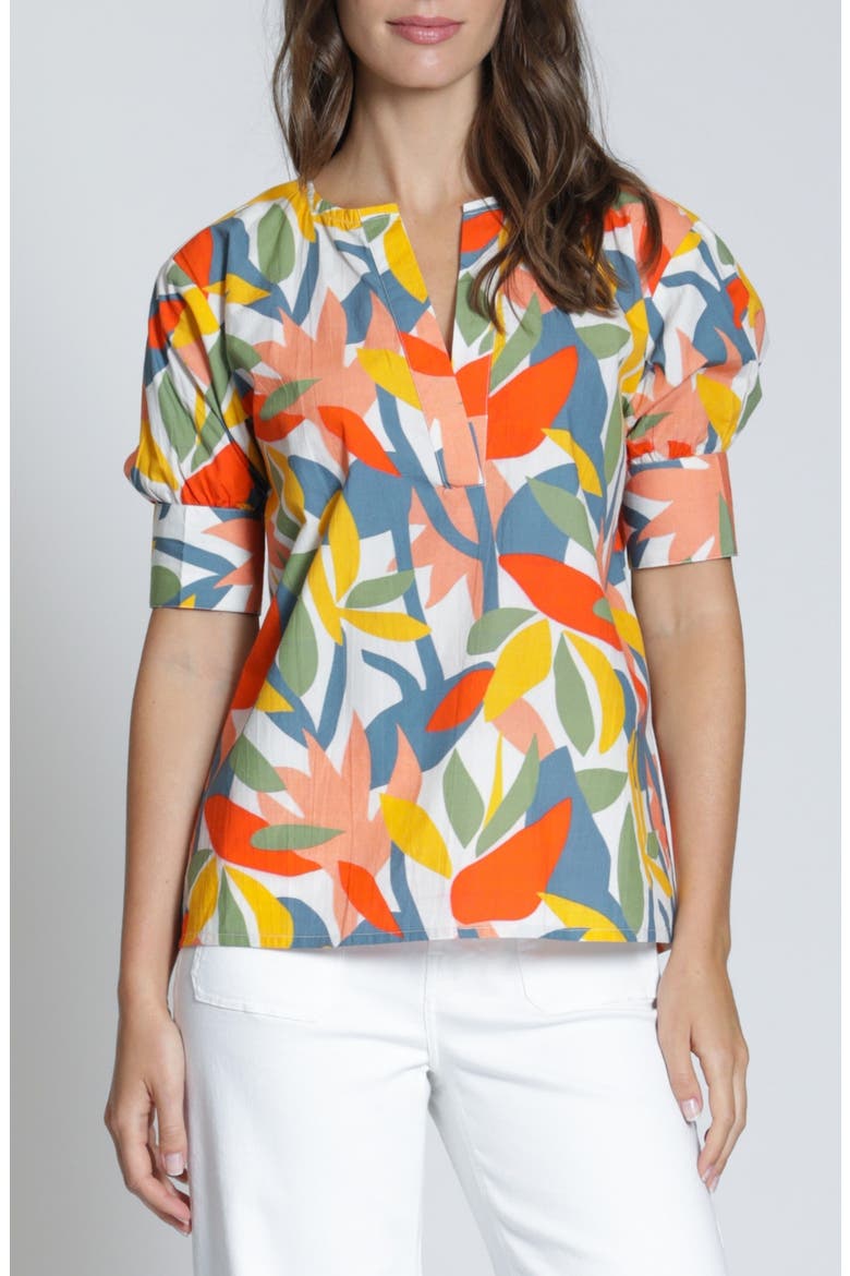Split Neck Top, Main, color, ORANGE MULTI