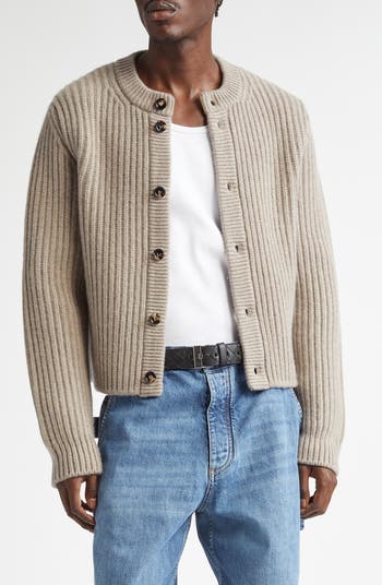 カーディガン *BOTTEGA VENETA* British Wool and Cashmere Rib Cardigan Beig Bottega Veneta Rib Wool & Cashmere Cardigan | Nordstrom