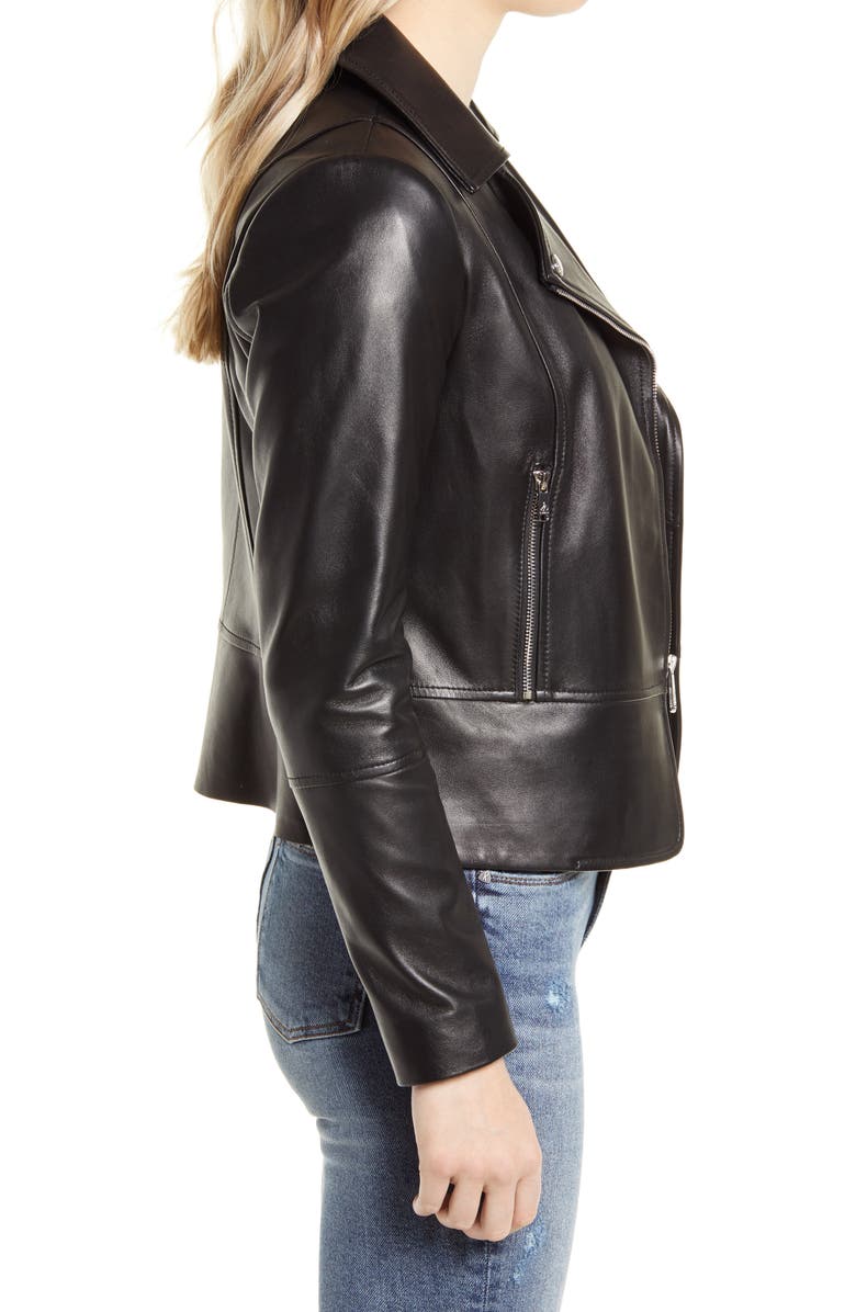 Sam Edelman Peplum Lambskin Leather Moto Jacket, Alternate, color, 
