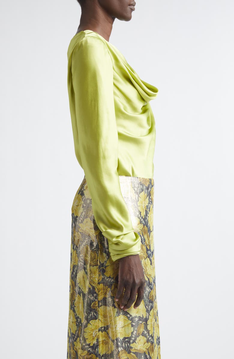 Valentino Draped Cowl Neck Silk Top, Alternate, color, Lime