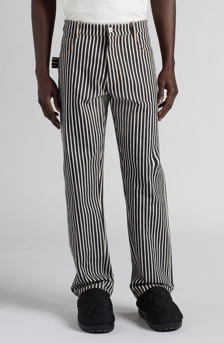 Bottega Veneta Engineer Stripe Straight Leg Cotton Drill Pants, Main, color, Navy/ Ecru
